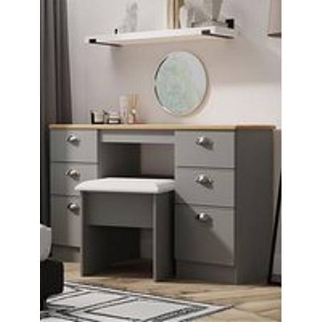 Crowndale Victoria 6 Drawer Cream Ash and Oak Kneehole Desk - 41.5 x 127.5 x 79.5cm