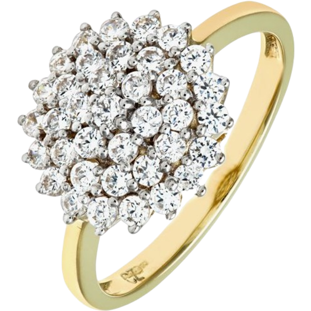 9ct Yellow Gold Clear Crystal Cluster Ring DIV107Y-H
