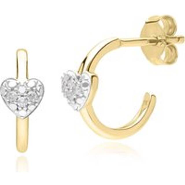 Diamond Half Hoop Love Heart Earrings in 9ct Yellow Gold