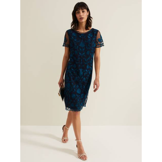 Phase Eight Shelby Embroidered Dress, Blue