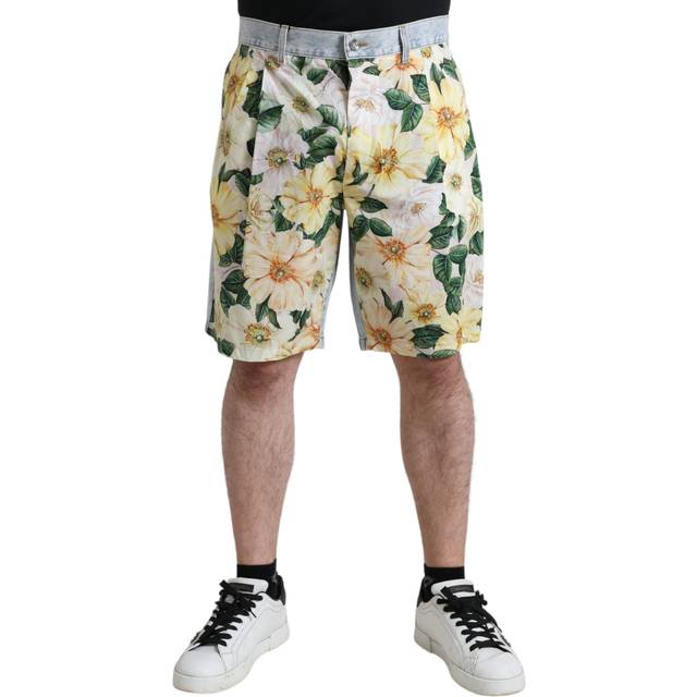 Dolce & Gabbana Multicolor Floral Print Denim Bermuda Shorts - IT58 | XXL