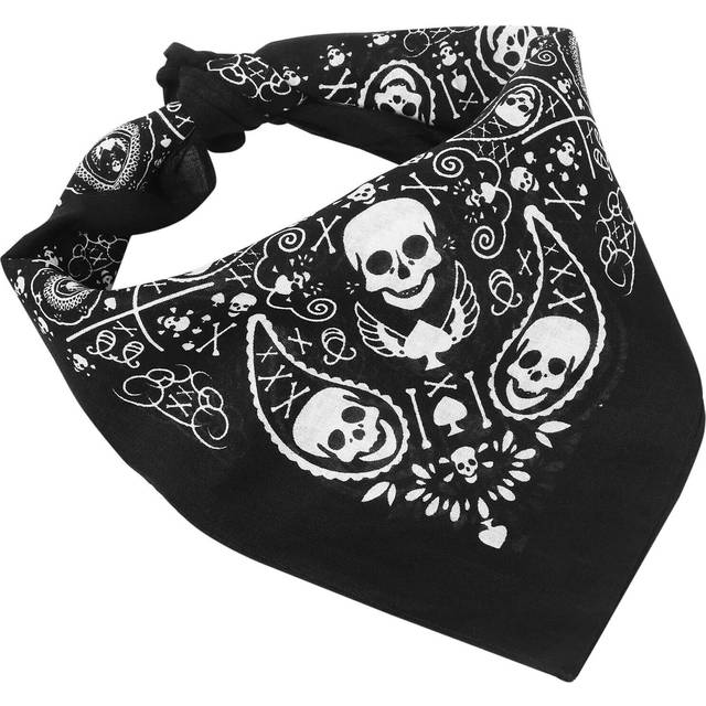 TRIXES Black Bandana Double-sided Skull Design with Chequered Boarder Head Scarf