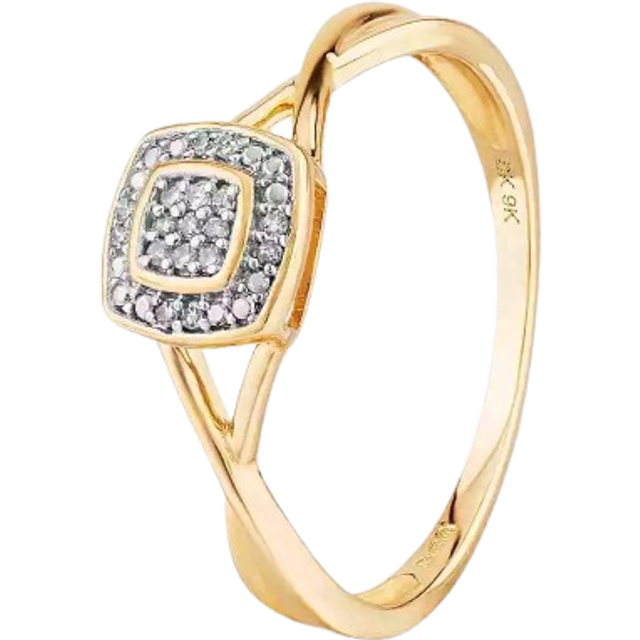 9ct Yellow Gold 0.05ct Diamond Pave Square Cluster Promise Ring THR19766-05 9KY K