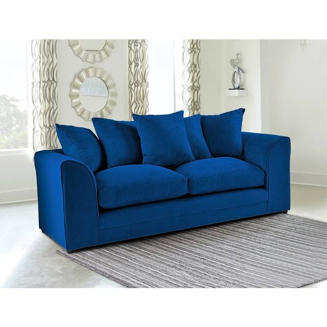 Portland Mirana Modern 3 Seater Blue Plush Velvet Sofa