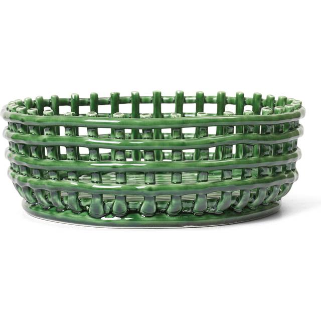 Ferm Living - Ceramic Centerpiece Fruit / Bread Basket - smaragdgrün/H x Ø 10x29cm/jedes Stück ein Unikat - emerald green (10.0 x 29.0 x 29.0 x &#8960;29.0cm)