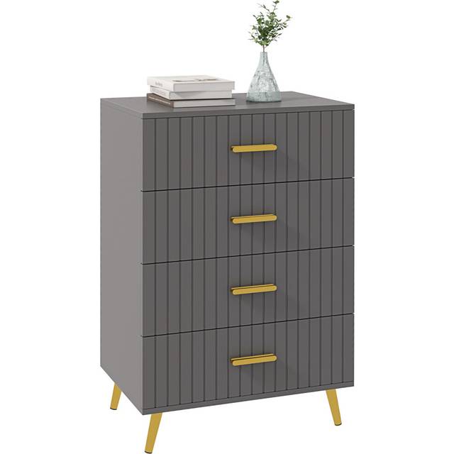 SHEIN HOMCOM Bedroom Chest Of Drawers, Modern 4-Drawer Dresser, Storage Drawer Unit With Aluminium Legs, Dark Grey