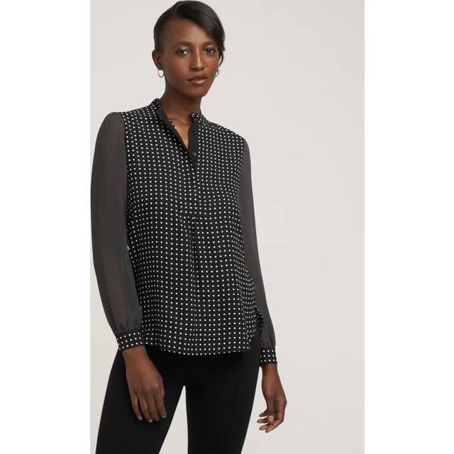 Anne Klein Women's Petite Long Sheer Sleeve Poet Blouse in Black/White size PM