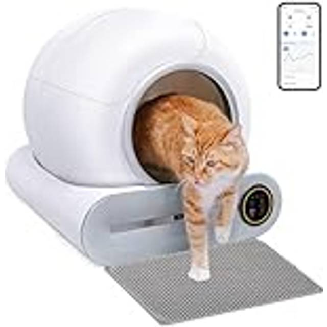 Elektronisk kattlåda självrengörande med appkontroll, luktborttagning, kattmatta, säkert lås, självrengörande kattlåda, säkerhetsskydd smart kattlåda för flera katter