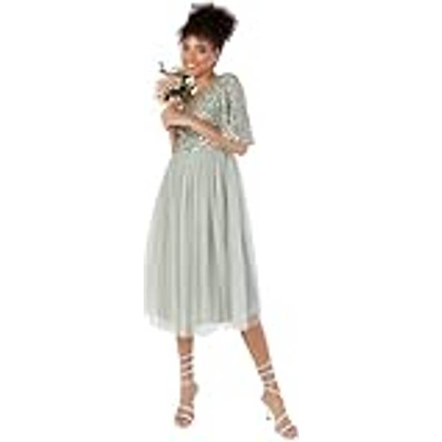 Maya Deluxe Flutter Sleeve Embellished Midi Dress
