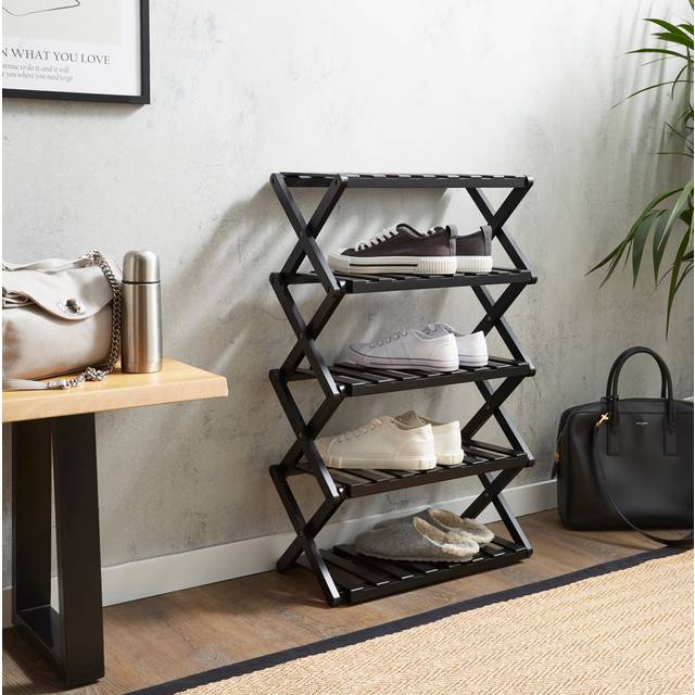 5 Tier Bamboo Shoe Rack - Black