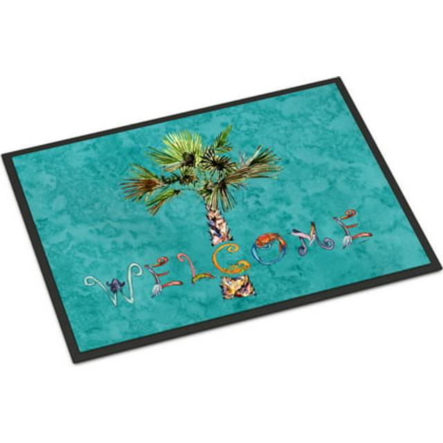 """""Caroline's Treasures 8711MAT Welcome Palm Tree on Teal Indoor or Outdoor Mat  18 x 27""""""""  Multicolor"""""