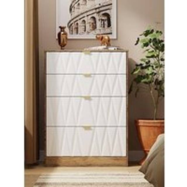 Welcome Furniture Ready Assembled Las Vegas 4 Drawer Deep Chest In White Matt & Vintage Oak, White