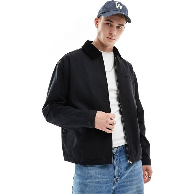 ASOS DESIGN – Svart Harrington-jacka i oversize med manchesterkrage-Svart/a