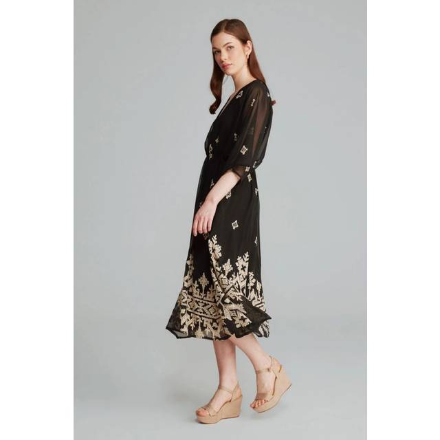 Gusto Womens Ethnic Embroidered Long Dress - Black - Size UK 12-14 (Womens)