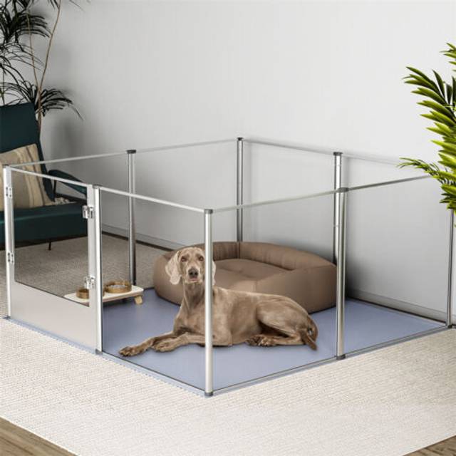 81cm high acrylic dog playpen large pets fence with 8 clear panels & silver rods