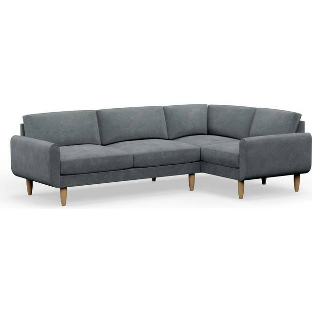 Hutch Slim Velvet Round Arm 5 Seater Corner Sofa- Slate Grey
