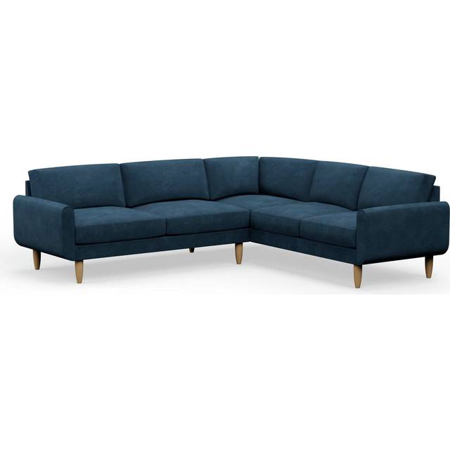 Hutch Velvet Round Arm 6 Seater Corner Sofa - Ink Blue