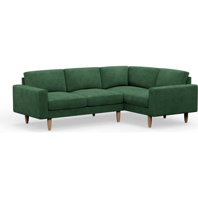 Hutch Velvet Block Arm 4 Seater Corner Sofa - Sage Green
