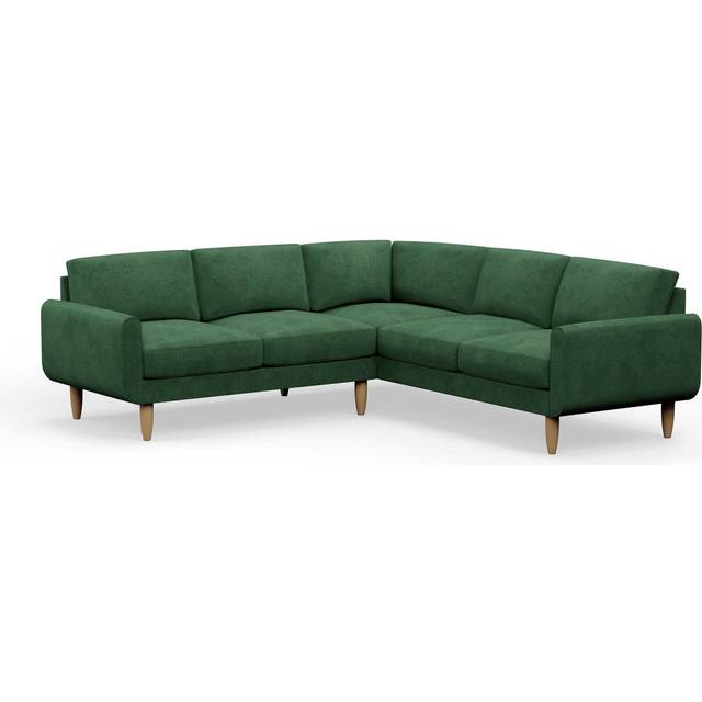 Hutch Plus Velvet Round Arm 5 Seater Corner Sofa- Sage Green
