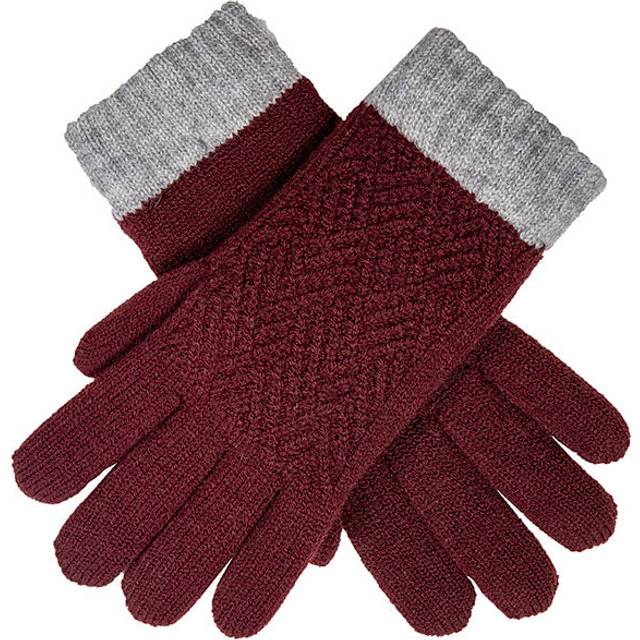 Women’s Patchwork Cable Knit Gloves - Claret/Grey / One