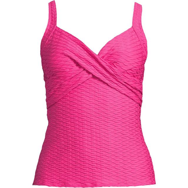 V-Neck Wrap Textured Tankini Top - Pink - 10