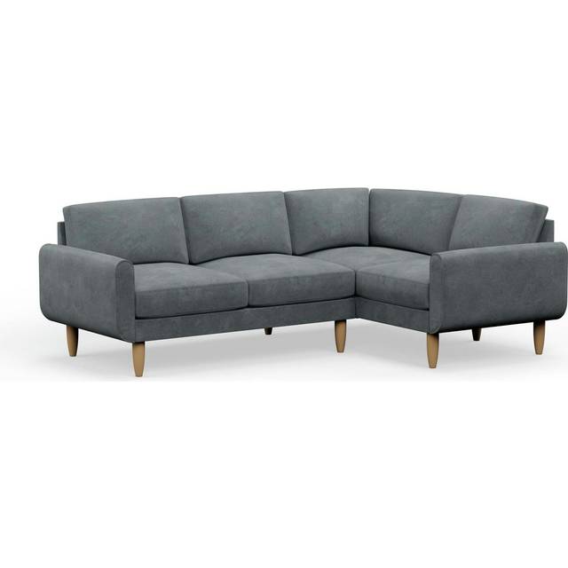 Hutch Velvet Round Arm 4 Seater Corner Sofa - Slate Grey