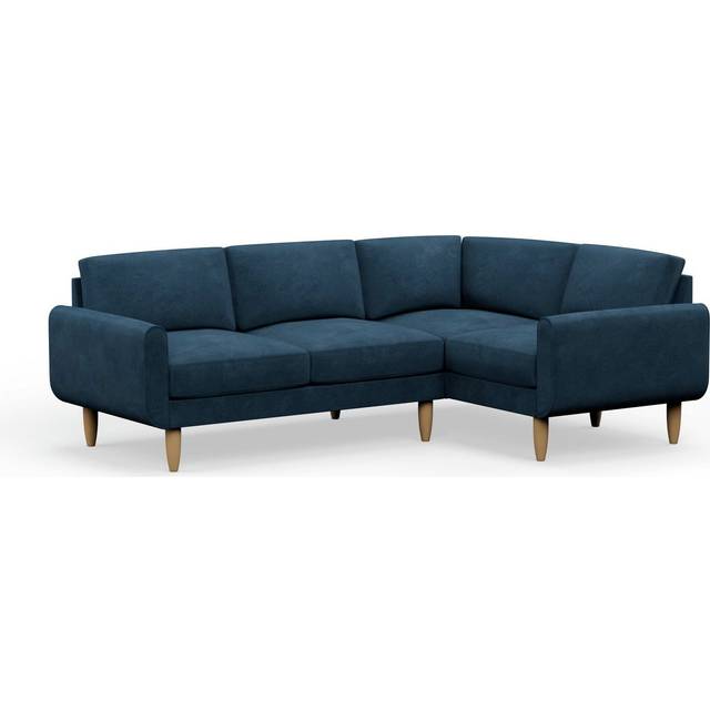 Hutch Velvet Round Arm 4 Seater Corner Sofa - Ink Blue