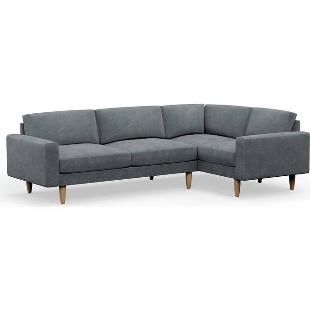 Hutch Slim Velvet Block Arm 5 Seater Corner Sofa- Slate Grey