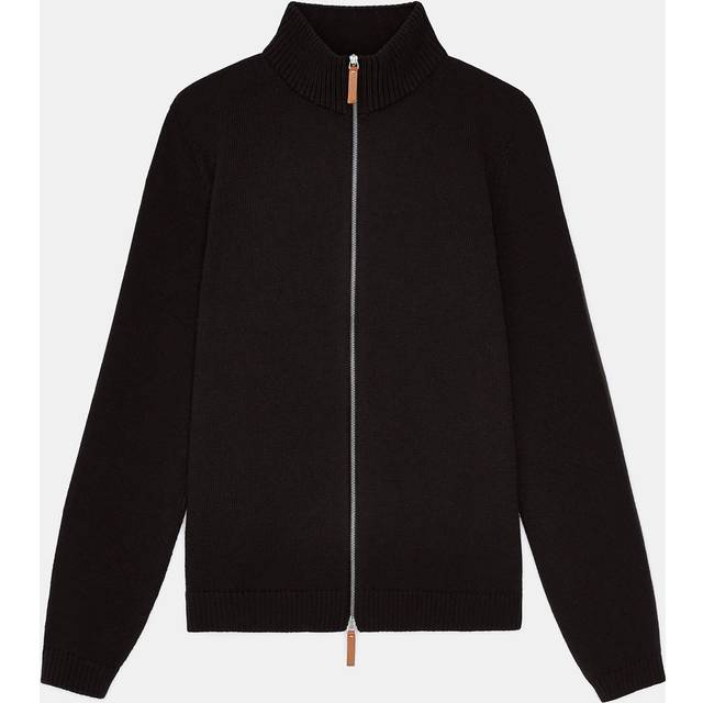 Cotton-Silk Tape Fitted Bomber Sweater - BLACK - Medium