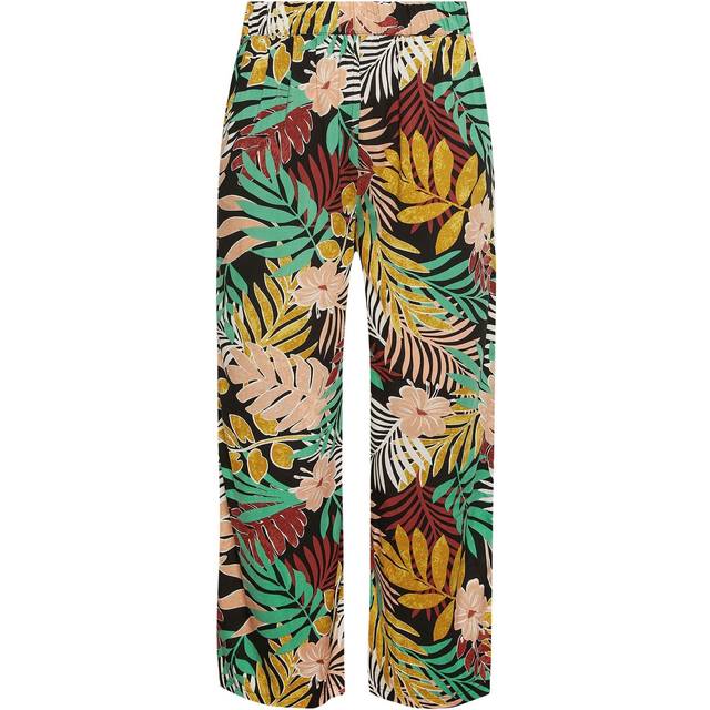 Yours Curve Black Tropical Print Wide Leg Trousers, Women's Curve & Plus Size, Yours - 22