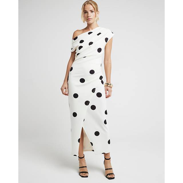 River Island Womens Cream Spot Drape Bodycon Midi Dress - 6