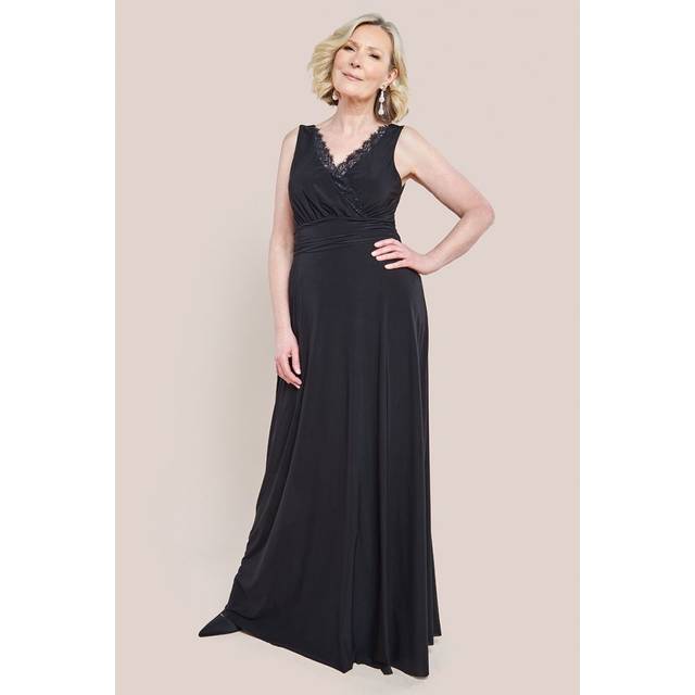 Diamante & Scalloped Lace Neck Maxi Dress - Black by Goddiva - 8
