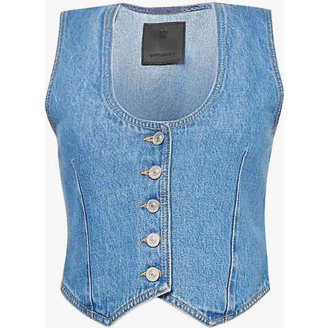 Givenchy Womens Deep Blue Voyou Slim-fit Denim Gilet 8 - DEEP BLUE
