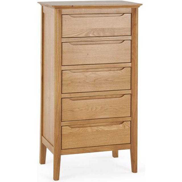 Natural Solid Oak Chest of Drawers - 5 Drawer Tallboy - Copenhagen Range - Oak Furnitureland