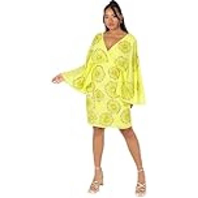 Maya Deluxe Floral Motif Chiffon Mini Dress, Chartreuse