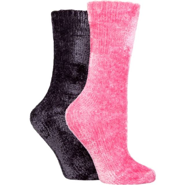 Women's 2 Pair Elle Chenille Leisure Socks Rose / Charcoal 4-8 Ladies - Assorted