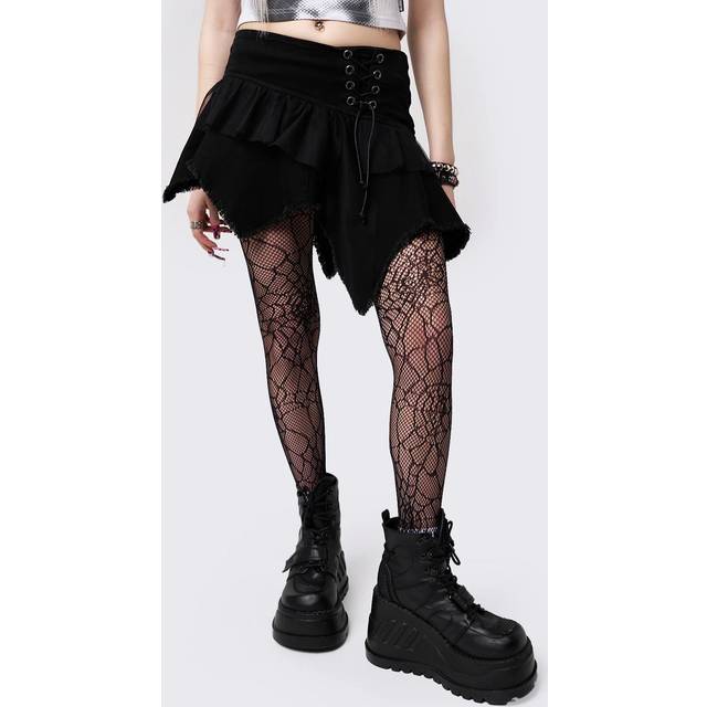 Minga London - Cassandra Asymmetric Lace Up Black - Skirt - black - M - 100% Polyester,98,5% Cotton, 1,5% Elastane,Mesh