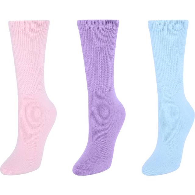 CTM Women's Diabetic Pastel Color Crew Socks (3 Pack) - Pink Light - Purple (one size)