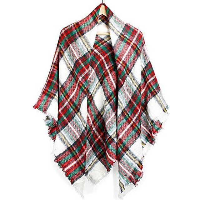 Oct17 Plaid Scarfs for Women Pashmina Tartan Wrap Large Warm Blanket Soft Shawl Checked Winter Fall Scarfs Scarves for Woman - Xmas