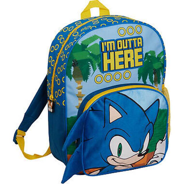 Sonic The Hedgehog ryggsäck för barn stor skolväska Sega guldringar reseryggsäck sportväska med dryckeshållare, BLÅ, en storlek