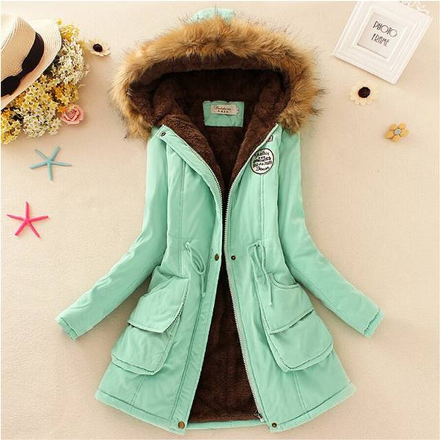 (Pea Green, 16) Women's Long Sleeve Cotton Coat Fake Lamb Wool