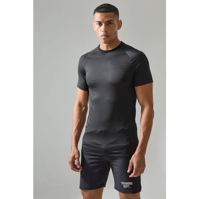 Man Active Lightweight Essentials Gym Muscle Fit Raglan T-shirt - Black - L