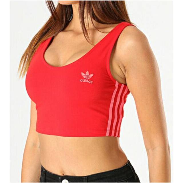 (12) Women's adidas Originals Crop Tank Top Scarlet Red