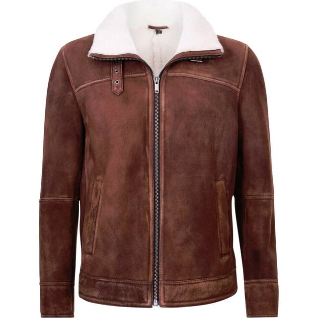 (XS) Mens Brown/Cream Sheepskin Bomber Flying Jacket