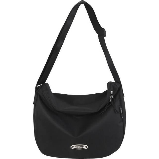 (Black) Shoulder Nylon Single Crossbody Bag Large Capacity Casual Couple Solid Color