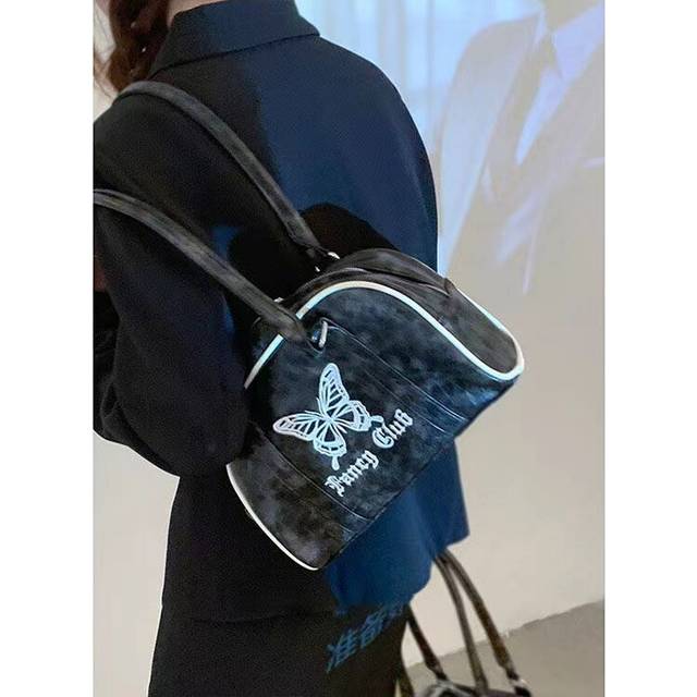 (White) Capacity Large Shoulder Bag Vintage Embroidery Butterfly Tote Bag