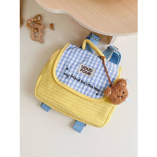 (S) Small Childrens Canvas Backpack Kindergarten Yellow Backpack Fallow Handbag