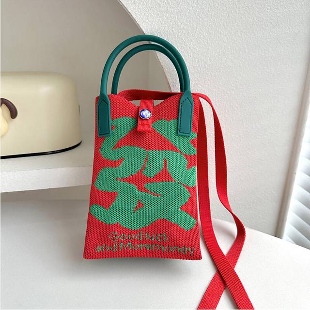 (StyleB) Versatile Knitted Shoulder Crossbody Phone Bag With Good Luck And Wealth Design