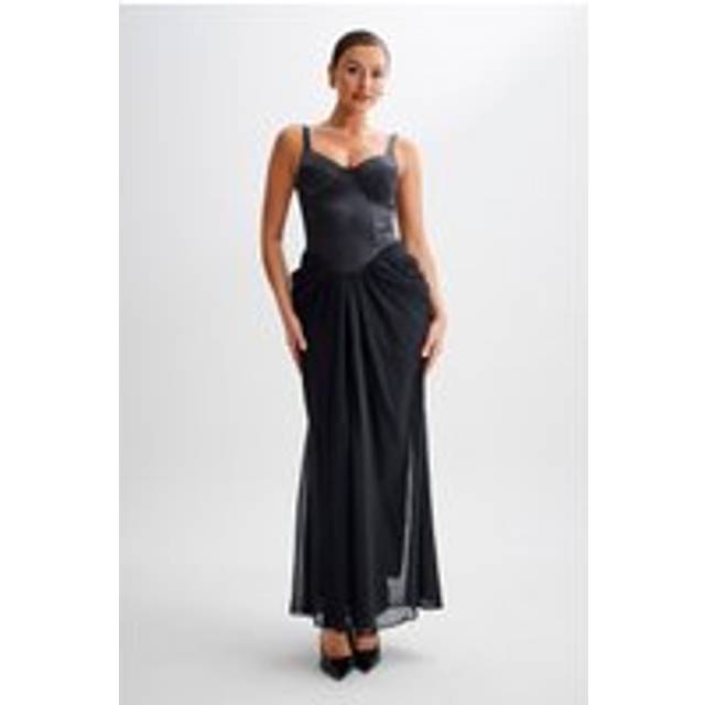 Leila Satin Corset Maxi Dress - Black