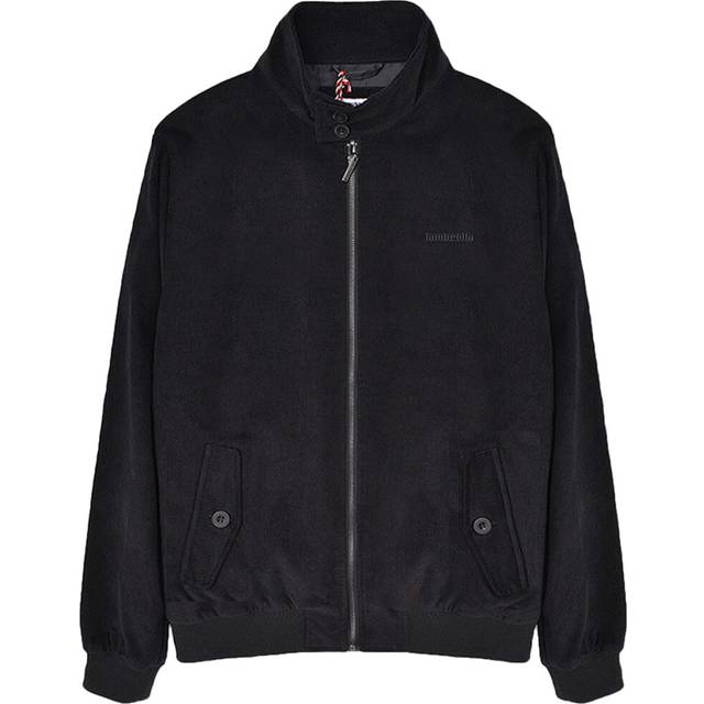 (S, Black) Lambretta Mens Corduroy Full Zip Harrington Bomber Jacket Coat - Black